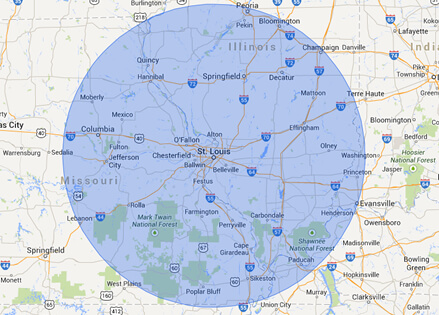 Arch Express serves a 150 mile radius surrounding St. Louis, Missouri Arch Express serves a 150 mile radius surrounding St. Louis, Missouri